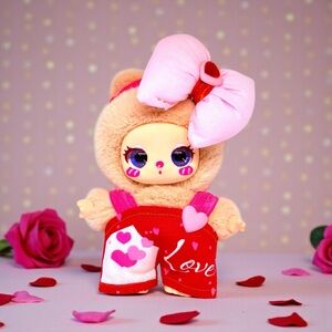 Cute Plush Doll valentine outfit with Pink Bow and Red Outfit-doll not included